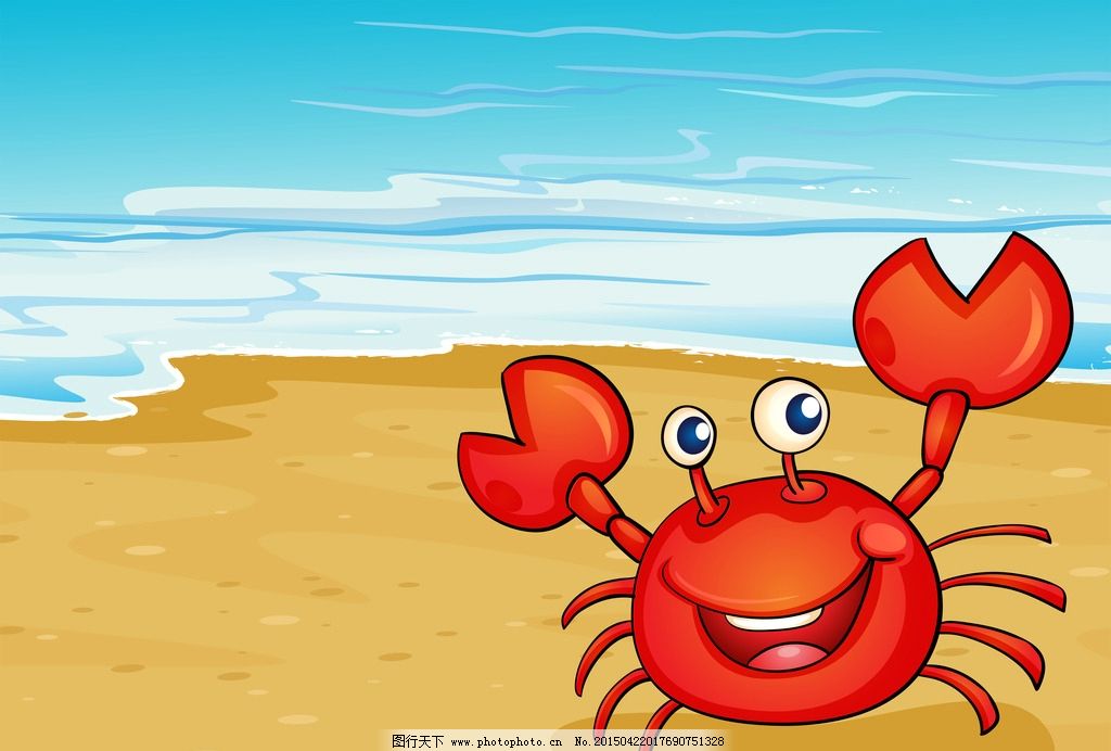 螃蟹 卡通螃蟹 大海 海边 沙滩 卡通动物 手绘 矢量 生物世界