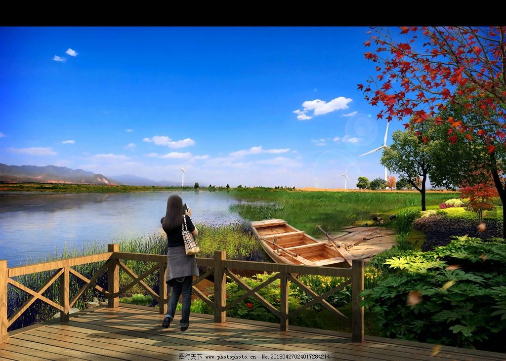 湖边水边河边观景平台效果图图片