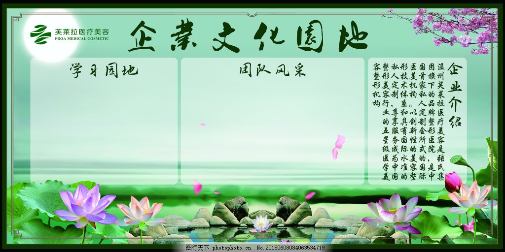 企业文化墙,芙莱拉 医疗 美容 整形 医院 企划 绿
