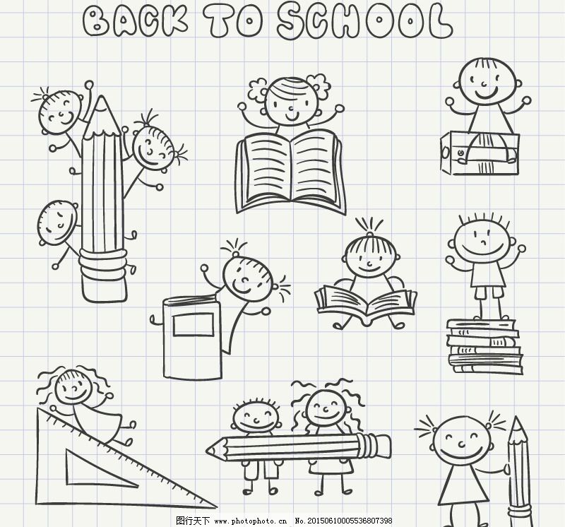 手绘校园儿童设计矢量素材免费下载 笔 书本 文具 校园 校园 书本 笔