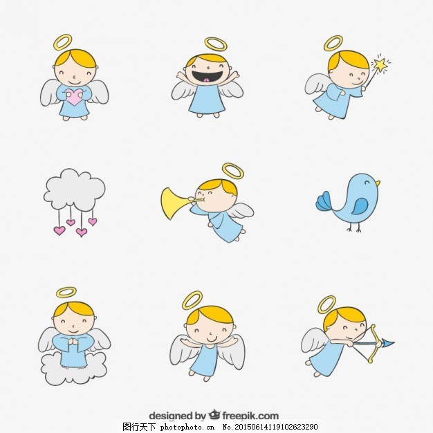 手绘小天使 一方面 可爱的孩子 男孩 绘画 插图 手工绘图 绘制的