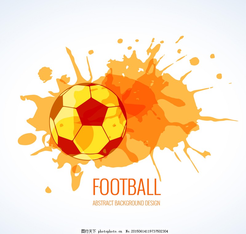 橙色水彩足球和墨迹矢量素材,创意 英文 白色-