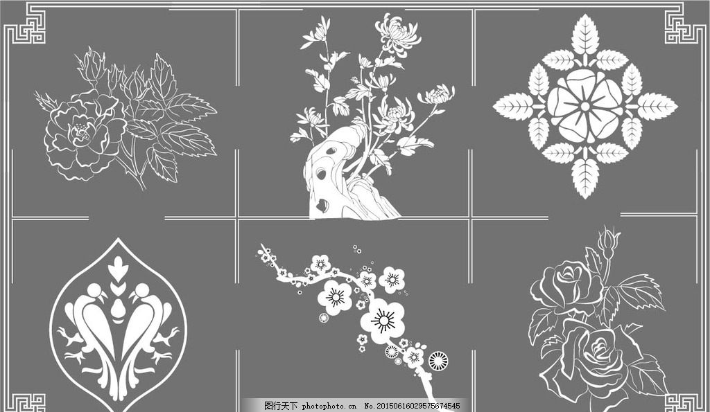 花,中国风 花卉 中国元素 盆栽 梅花 菊花 双鹰-