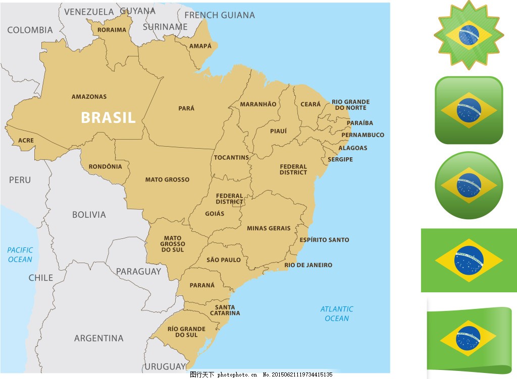 巴西地图和国旗,巴西国旗 白色-图行天下图库