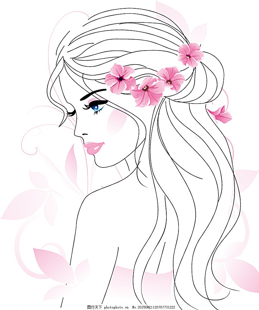 手绘美女头像矢量素材图片