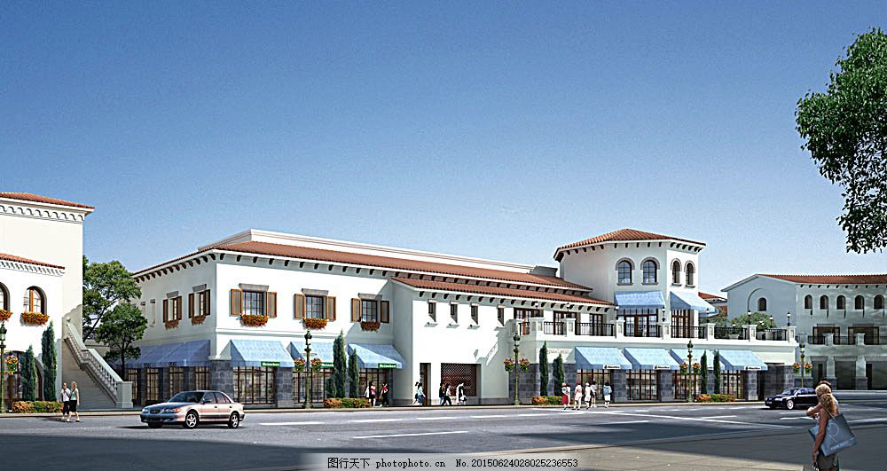 景观设计 3d效果图 欧式建筑 餐厅 餐馆 酒楼 宾馆 透视图 园林景观