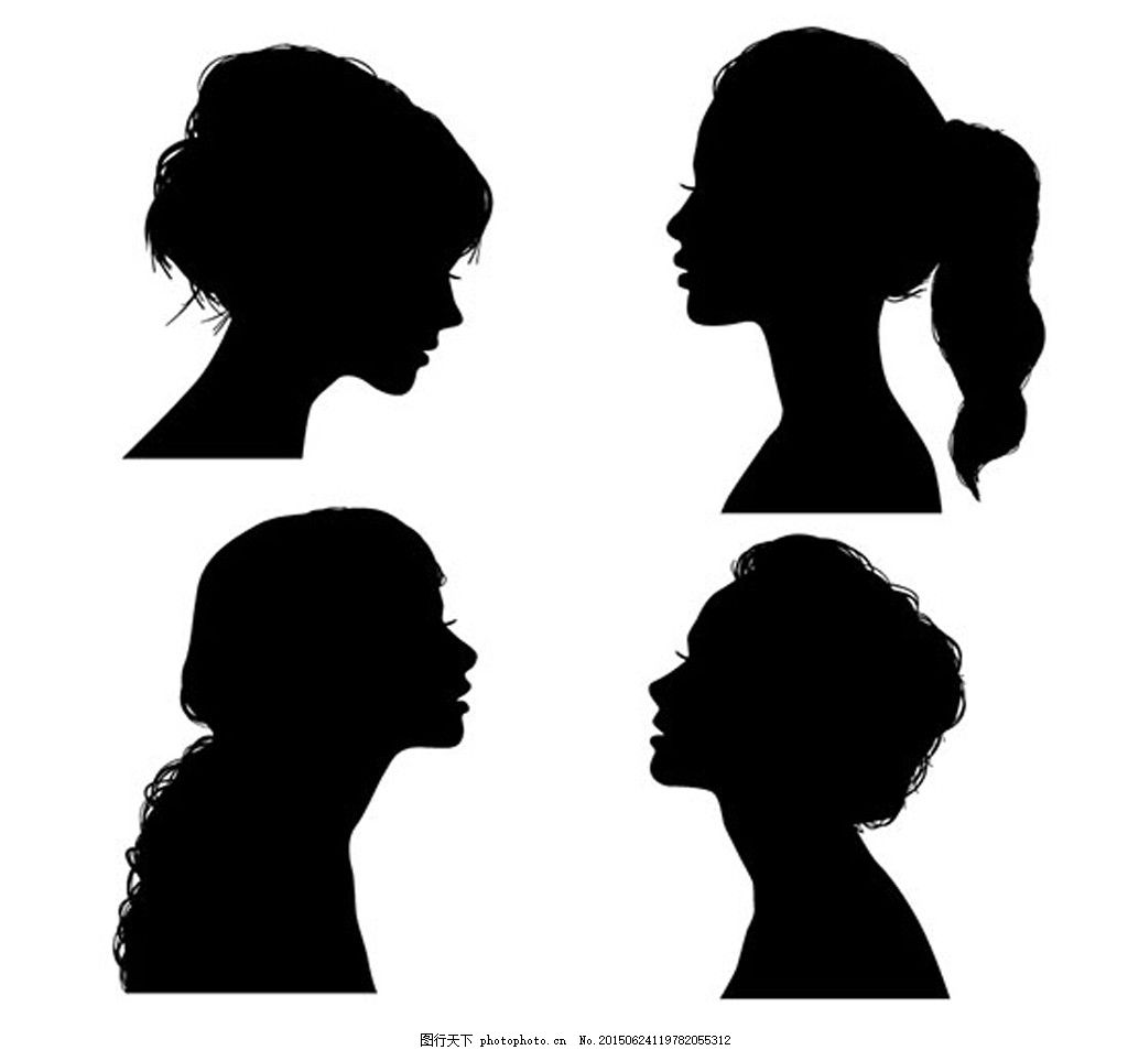 女子侧脸剪影矢量素材 AI,对视 白色-图行天下图库