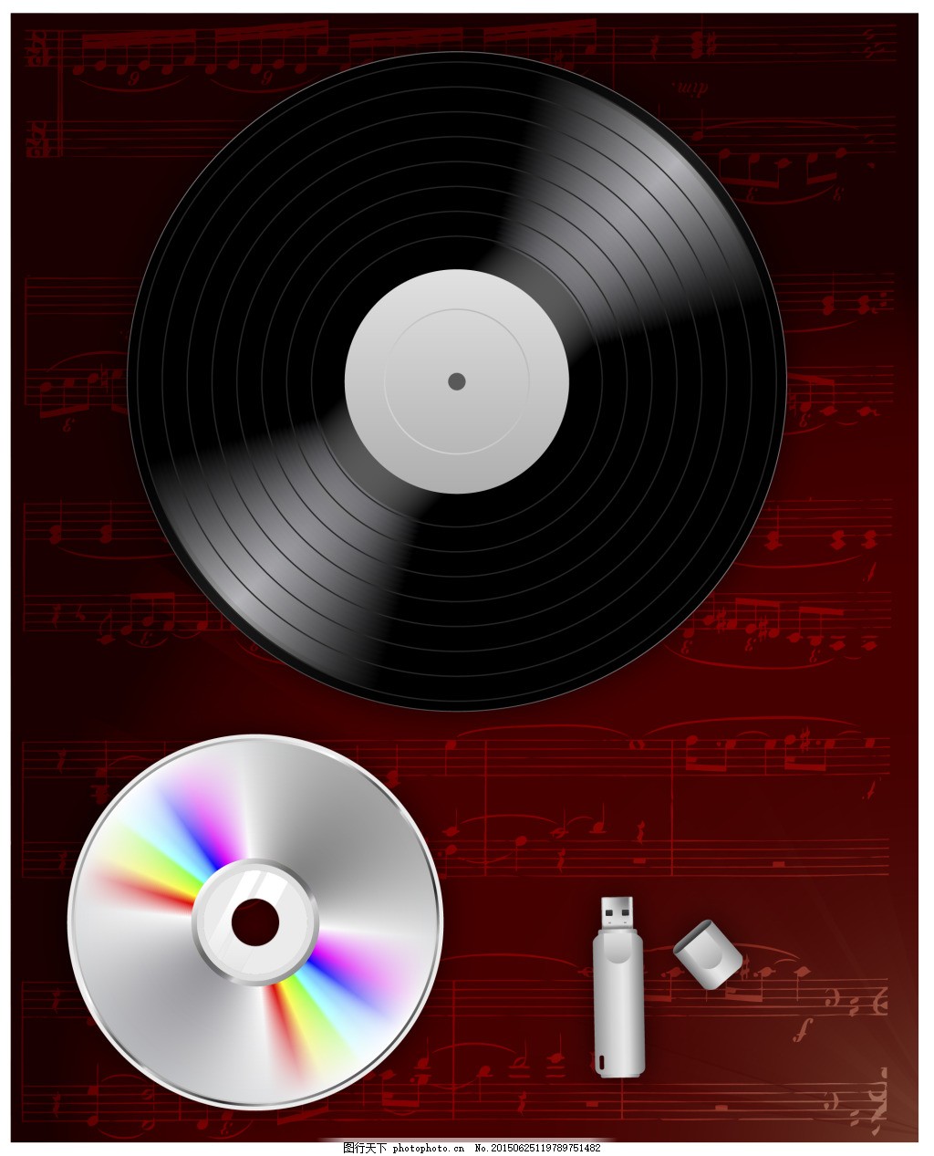 唱片CD,矢量图 彩色 黑色-图行天下图库