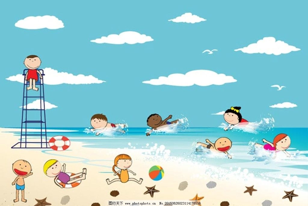 沙滩戏水 沙滩 戏水 男孩 女孩 科学教材 玩耍 儿童幼儿 矢量人物