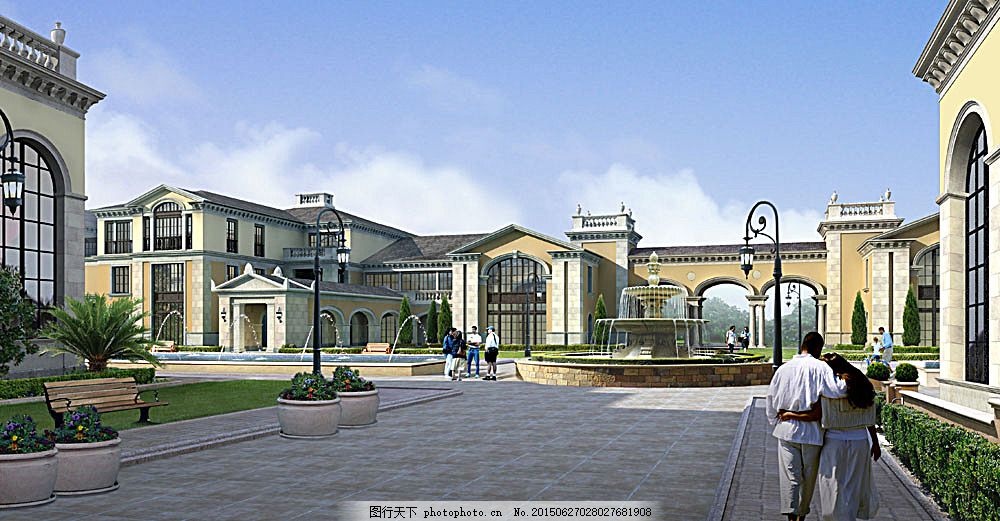 建筑外观 建筑设计 景观设计 3d效果图 高档宾馆 欧式建筑 透视图