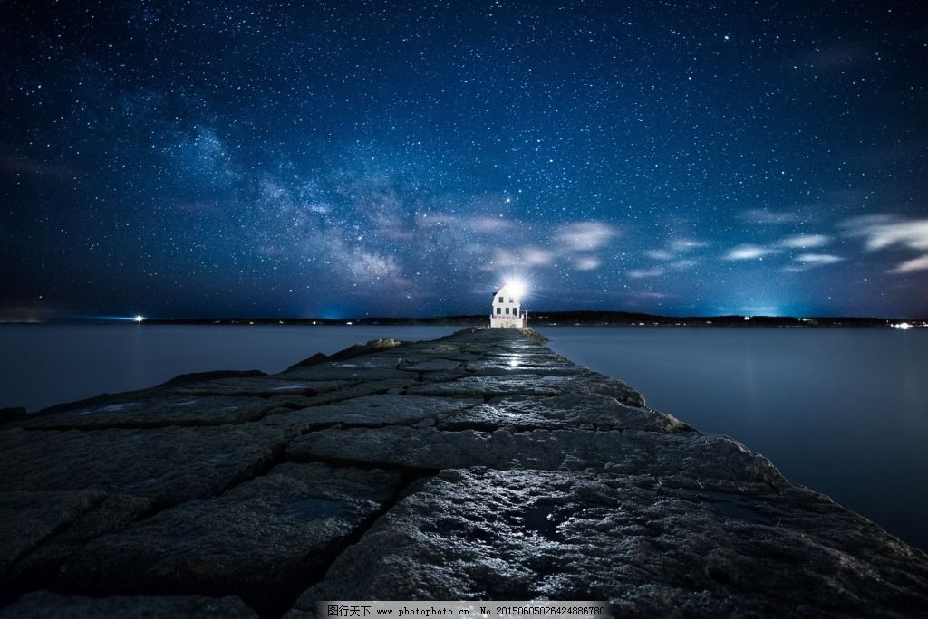 唯美星空大海灯塔夜景高清图片壁纸图片 自然风景 高清素材 图行天下素材网