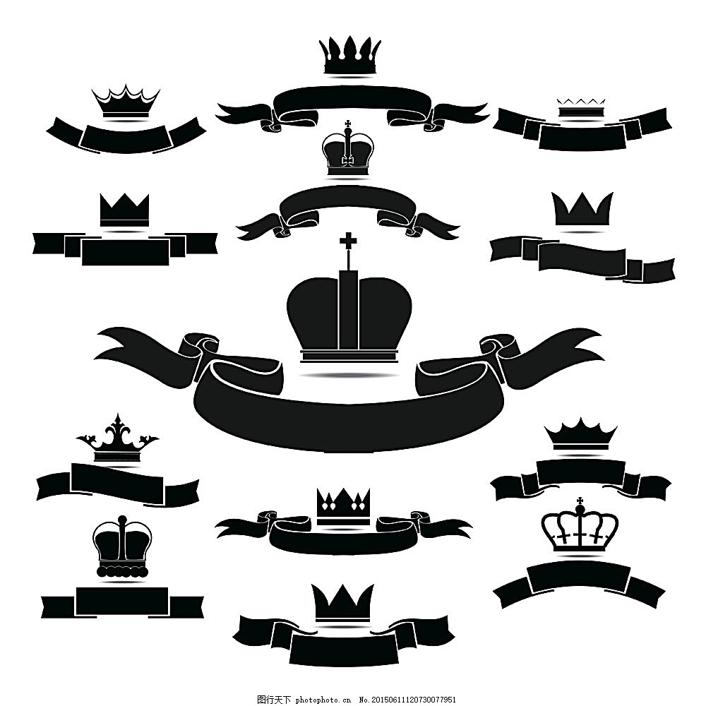 黑色王冠和条幅图片 纹理边框 设计元素 图行天下素材网